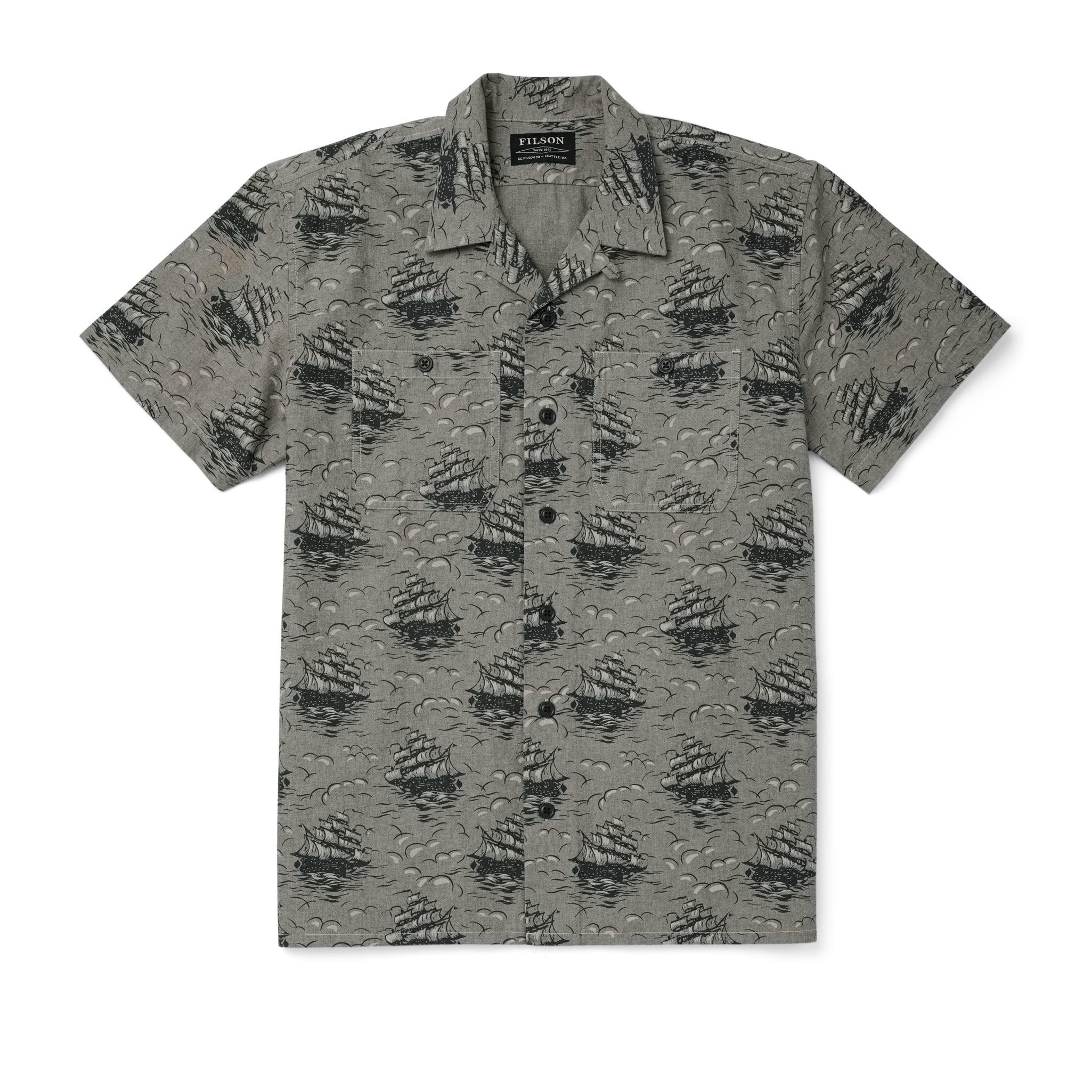 Chambray Short Sleeve Camp Shirt - Ships Print
