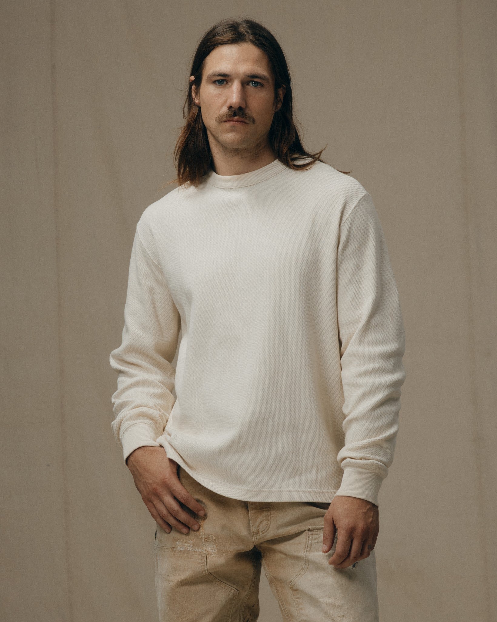 Waffle Knit Thermal Crewneck - Sand