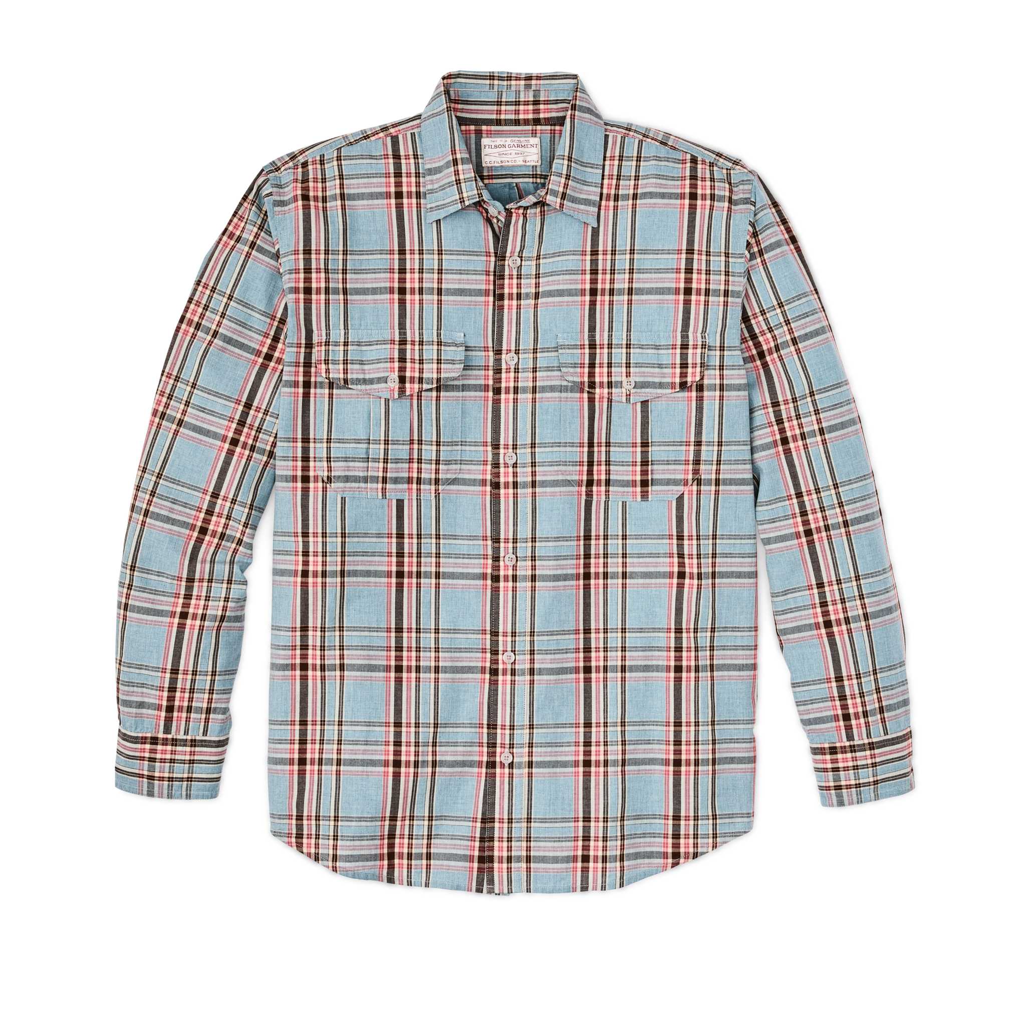 Filson's Washed Feather Cloth Shirt - Light Blue / Red / Natural Plaid